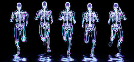 skeleton system of running man, bone Anatomy while run, human physical and sport, joggers, running...