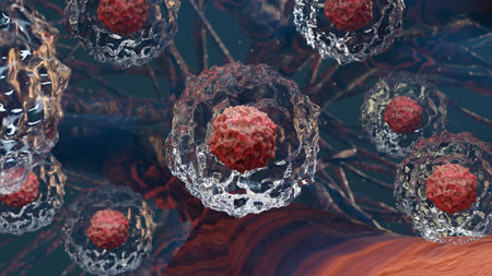 Human cell or Embryonic stem cell, Cells of the body under a microscope on colorful background....
