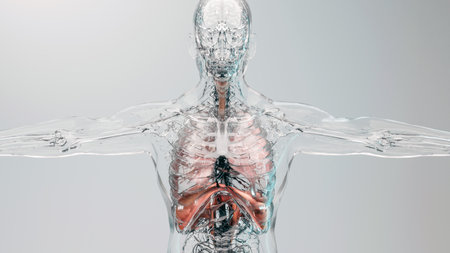 Diaphragm Human Respiratory System Anatomy, Medical Concept, the diaphragm muscle on skeleton, 3D renderの写真素材