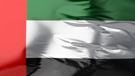 Flag of United Arab Emirates Waving in the wind, uae  National flag wave, fabric texture, close-up, 3d renderの写真素材