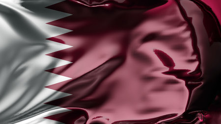 Flag of Qatar Waving in the wind, Qatar National flag wave, fabric texture, close-up, 3d renderの写真素材