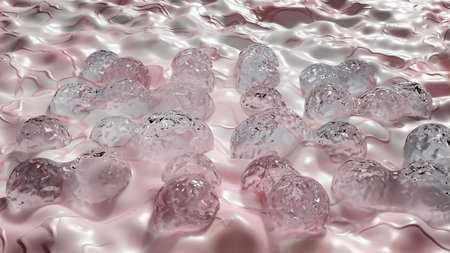 Cancer cell growth uncontrollably over tissue, Tumor infection cells and spreading, Invasive inflammation metastasis cancerous. reproduce by duplicating, cells expanding, Melanomaの写真素材