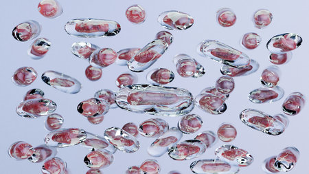 Transparent beads in water on a white background. 3d rendering
