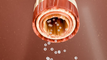 3d illustration of blood cell in human blood vessel. Medical background