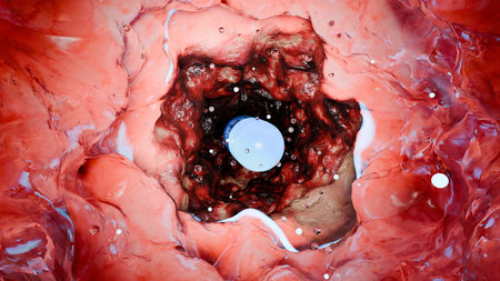 Abstract background of red blood cells. 3d render illustration with depth of fieldの写真素材