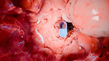pills in blood. 3d illustration of a pill in bloodの写真素材