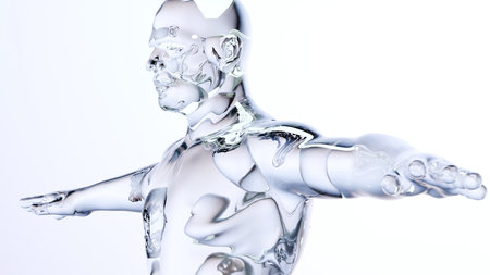 3D Illustration of a female robot isolated on a white backgroundの写真素材