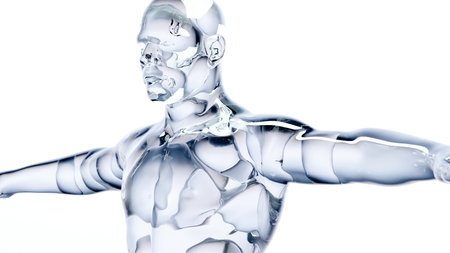 3D Illustration of a male robot isolated on a white backgroundの写真素材