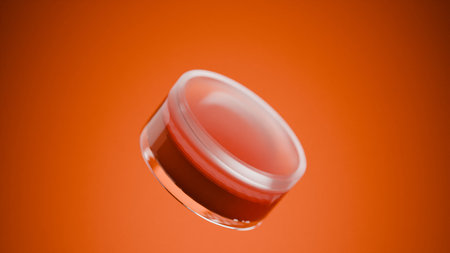 Close-up of a jar of cosmetic cream on a orange backgroundの写真素材