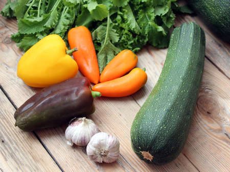 Pepper, garlic, lettuce and zucchiniの写真素材