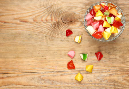 Still life, food and drink, holidays concept. Colorful sweet candies. Copy space background, selective focus, top view. Traditional candies for Seker Bayram holidayの写真素材