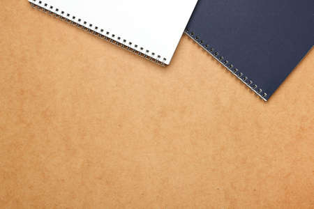 Still life, business, education concept. Office supplies, notepads on a table. Selective focus, copy space background, top viewの写真素材