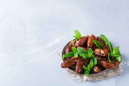 Ramadan ramazan kareem. Traditional arabic iftar dates for holiday. Copy space background