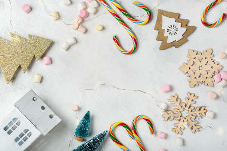 Christmas new year holiday concept. Festive decoration for greeting card with christmas symbols....