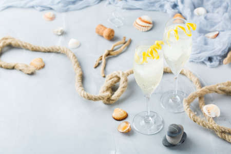 Food and drink, party holiday concept. Alcohol beverage cold cool champagne cocktail drink on a modern table for summer daysの写真素材