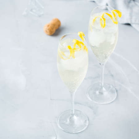 Food and drink, party holiday concept. Alcohol beverage cold cool champagne cocktail drink on a modern table for summer daysの写真素材