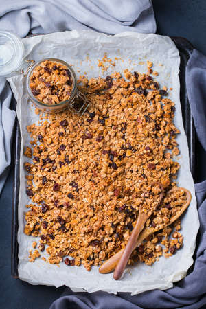 Healthy clean eating, dieting and nutrition, fitness, balanced food, breakfast concept. Homemade...