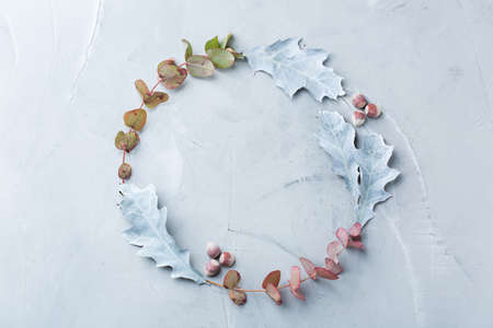 Creative autumn fall thanksgiving day composition with decorative dried leaves. Flat lay, top view,...