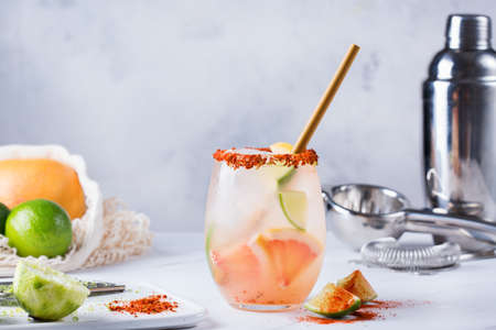 Mezcal or mescal Paloma cocktail with grapefruit and seltzer waterの写真素材