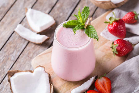 Healthy vegan coconut and strawberry indian lassi