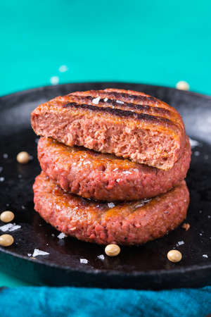 Burgers made from plant based meat, food reducing carbon footprint