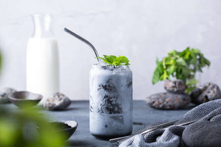 Black iced activated charcoal latte, detox drink