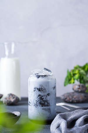 Black iced activated charcoal latte, detox drinkの写真素材