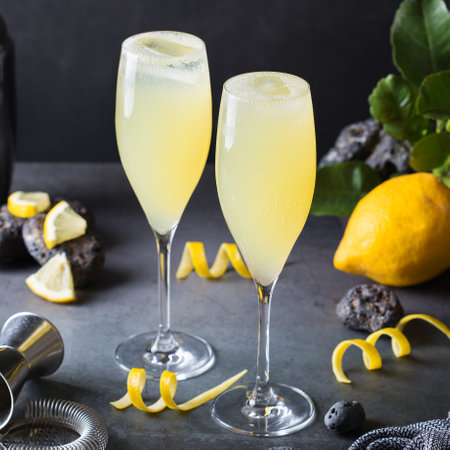 French 75 cocktail with lemon hard seltzer instead of champagneの写真素材