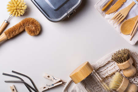 Zero waste set of plastic free and reusable kitchen utensilsの写真素材