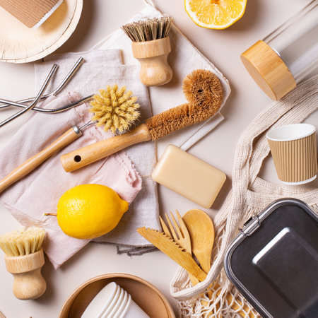 Zero waste set of plastic free and reusable kitchen utensilsの写真素材