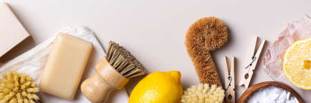 Zero waste set of plastic free kitchen cleaning utensilsの写真素材