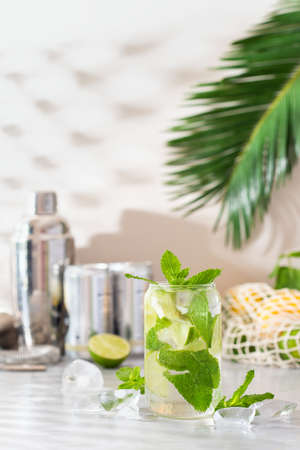 Summer refreshing hard seltzer cocktail with shadowsの写真素材