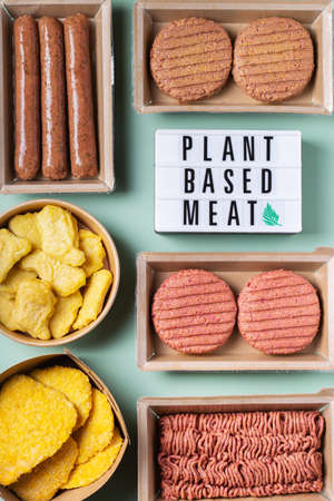 Variety of plant based meat, food to reduce carbon footprintの写真素材