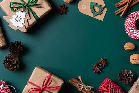 Christmas concept, handmade eco friendly gift boxesの写真素材