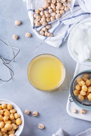 Chickpea Aquafaba, vegan egg substitute to cook meringueの写真素材