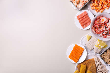 Vegan Plant based fish and seafood, food reducing carbon footprintの写真素材