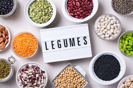 Variety of legumes, lentils, beans, plant based vegan protein sourceの写真素材