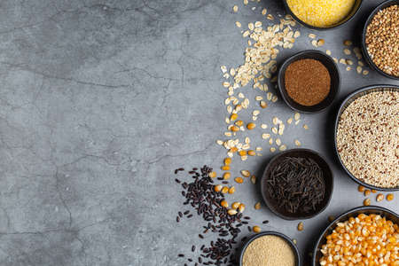 Gluten free cereals as corn, amaranth , quinoa, buckwheat , teff, riceの写真素材