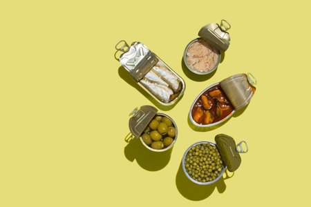 Assortment of Tinned fish, canned foodの写真素材