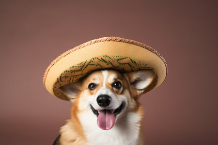 Dog in mexican sombrero, Cinco de Mayo holiday, AI generatedの素材