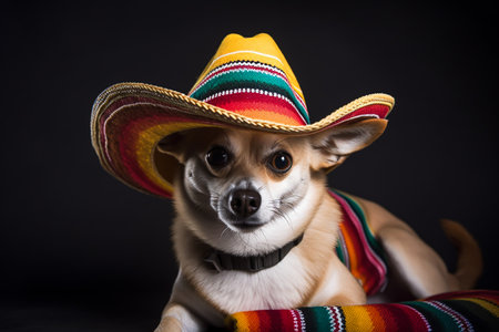 Dog in mexican sombrero, Cinco de Mayo holiday, AI generatedの素材