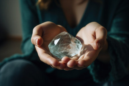 Healing crystal in hands for practice and rituals, AI generatedの素材