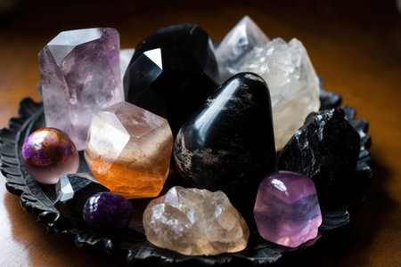 Healing crystals using in healing practice and rituals, AI generatedの素材