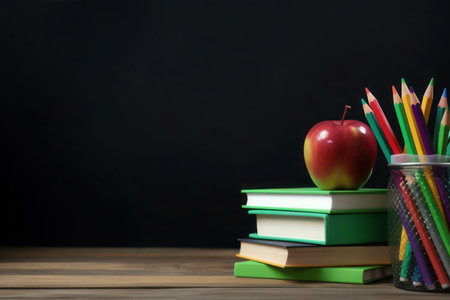 Back to school concept, school supplies on table, AI generatedの素材