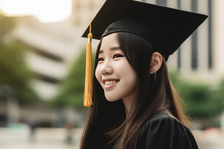 Young female graduate student against of university background, AI generatedの素材
