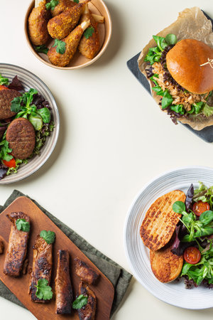 Variety of plant based meat, food to reduce carbon footprintの写真素材