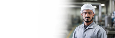 Portrait of Arab man, factory worker, AI generated bannerの素材