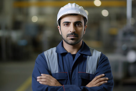 Portrait of Arab man, factory worker, AI generatedの素材
