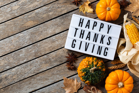 Autumn fall thanksgiving day composition with decorative pumpkinsの写真素材