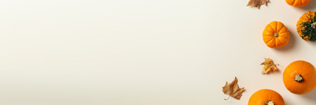 Autumn fall thanksgiving day composition with decorative pumpkins, bannerの写真素材